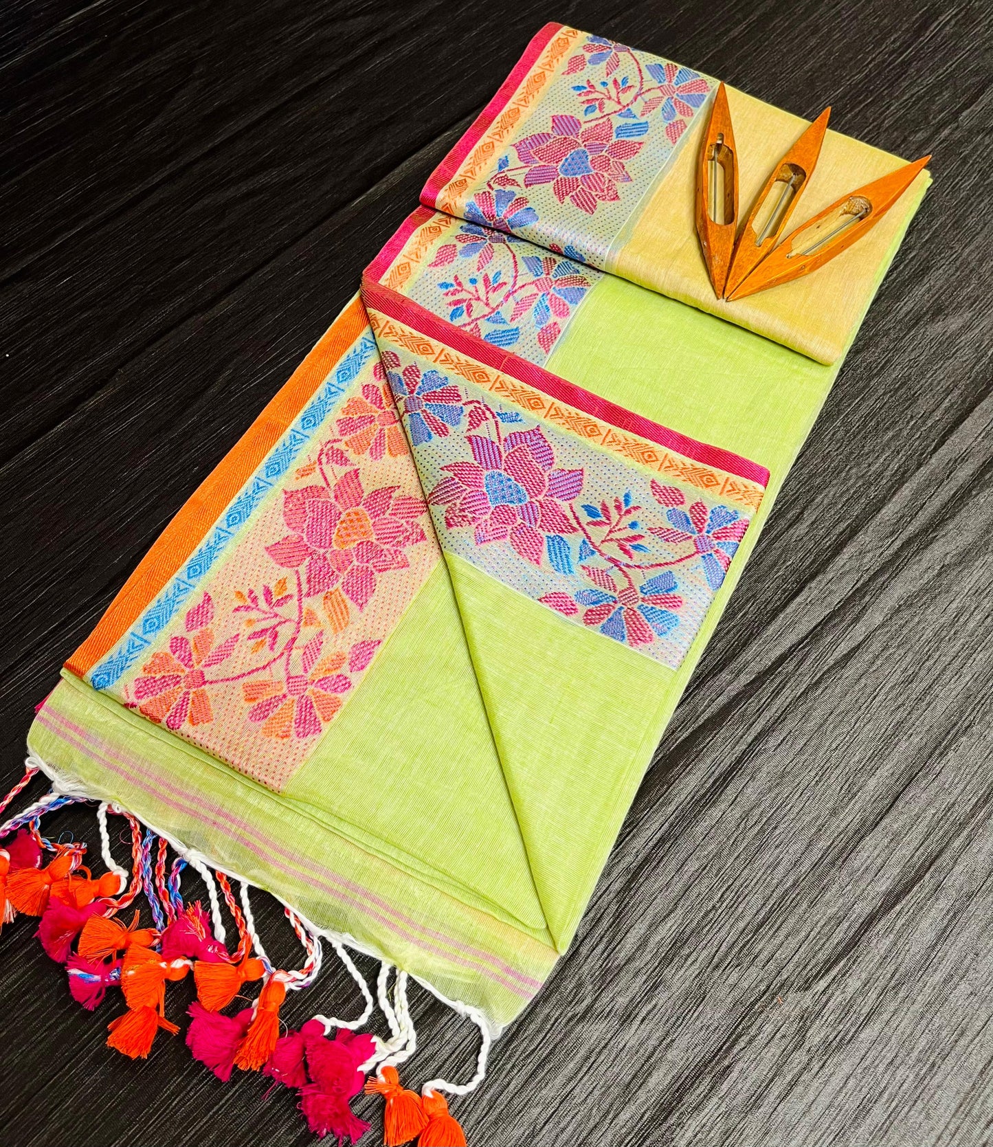 Festival Wear Hand Block Printed Mulmul Cotton Saree