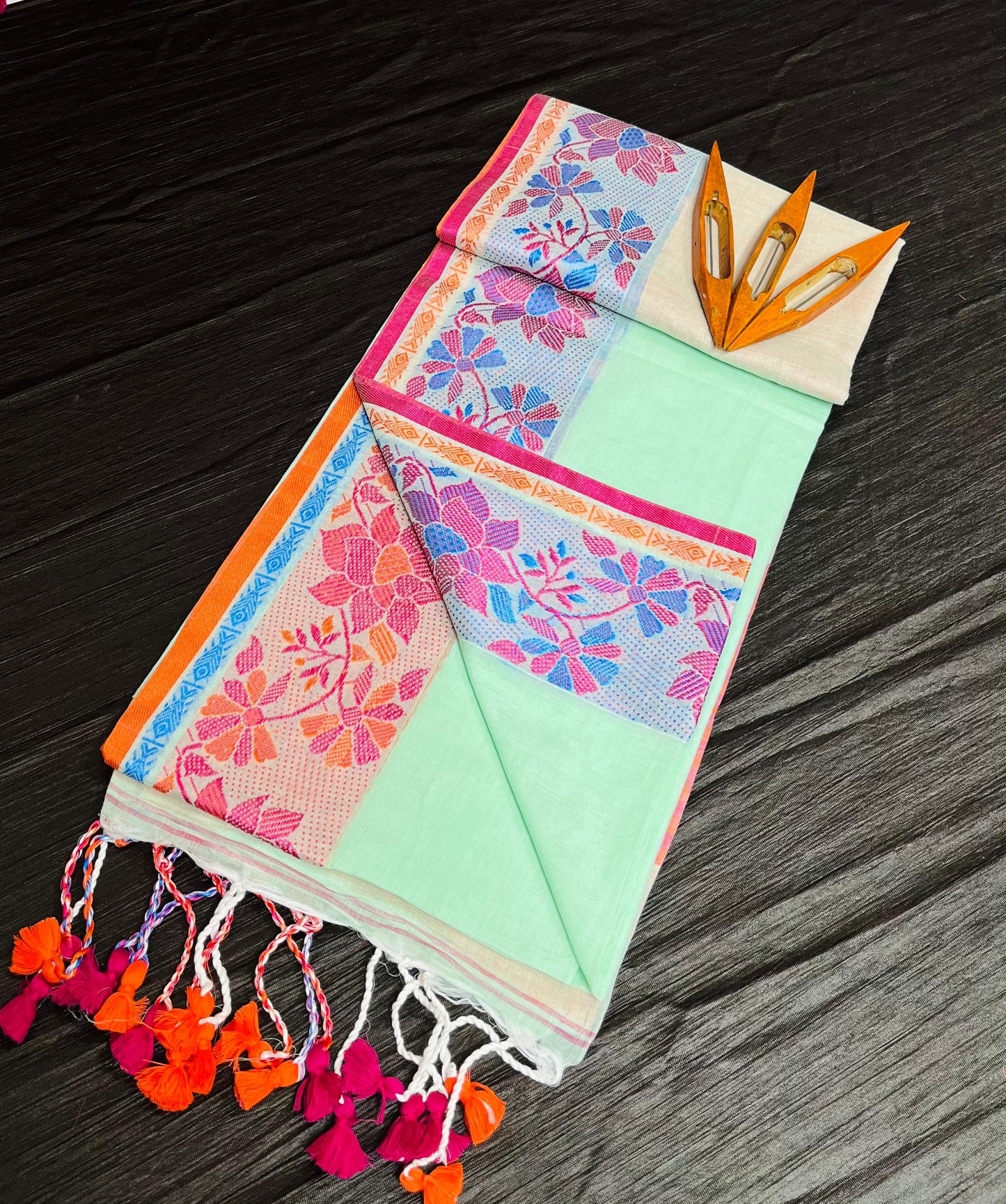 Festival Wear Hand Block Printed Mulmul Cotton Saree