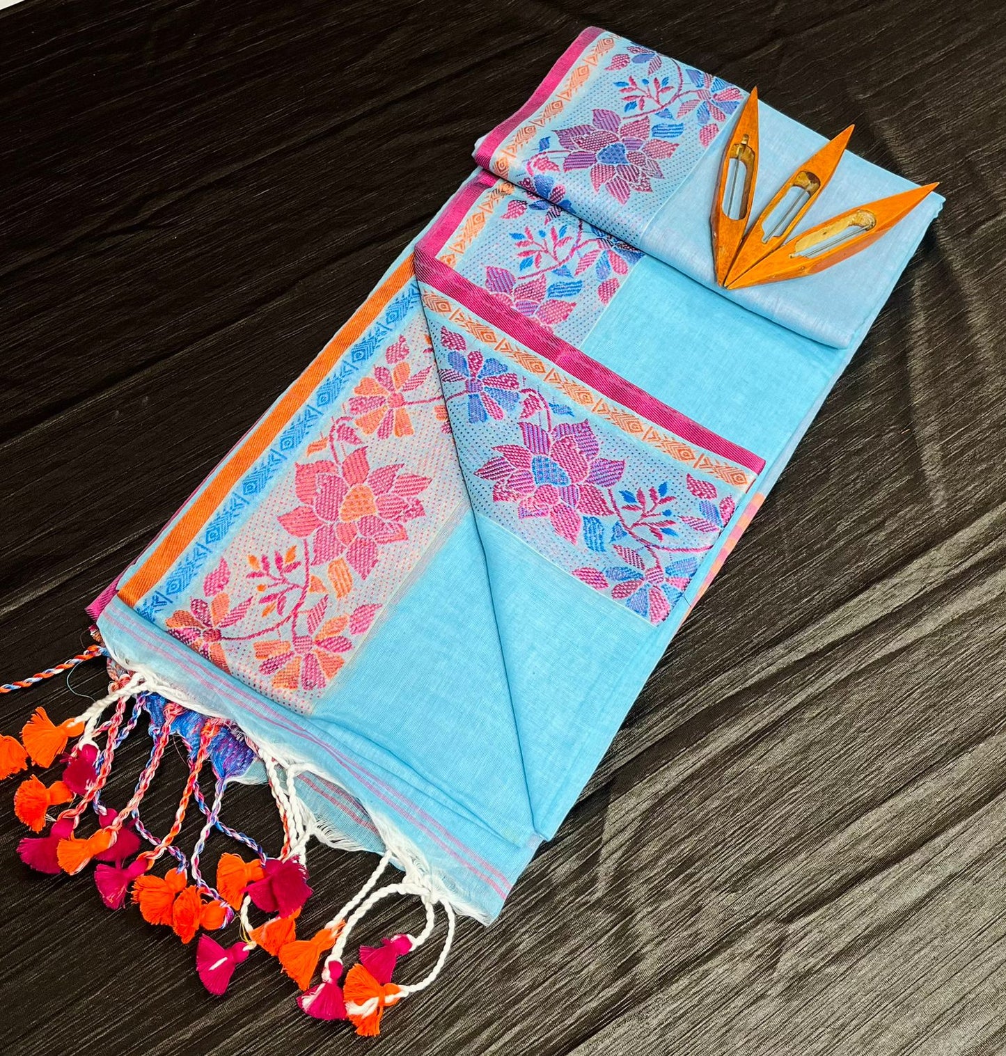 Festival Wear Hand Block Printed Mulmul Cotton Saree